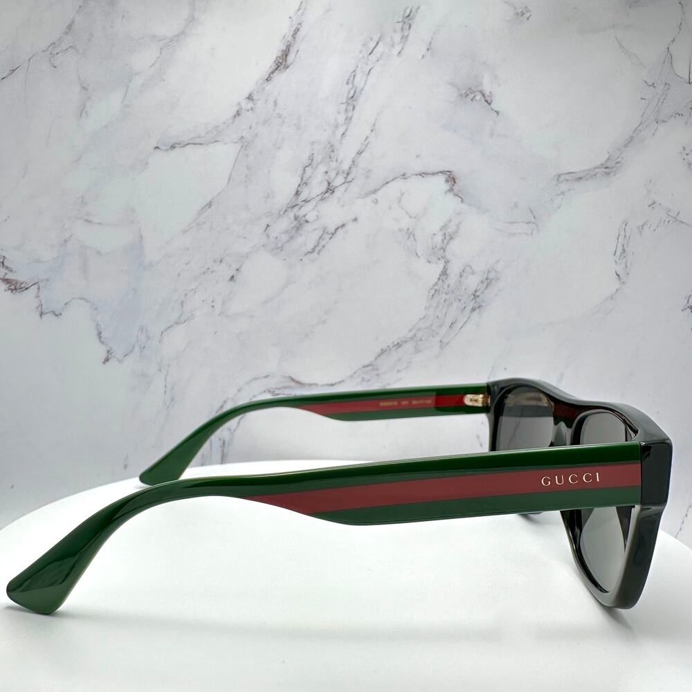 New Gucci Sunglasses Polarized Black Square Red Green Web Arms 56mm Gray Lens - Picture 5 of 15